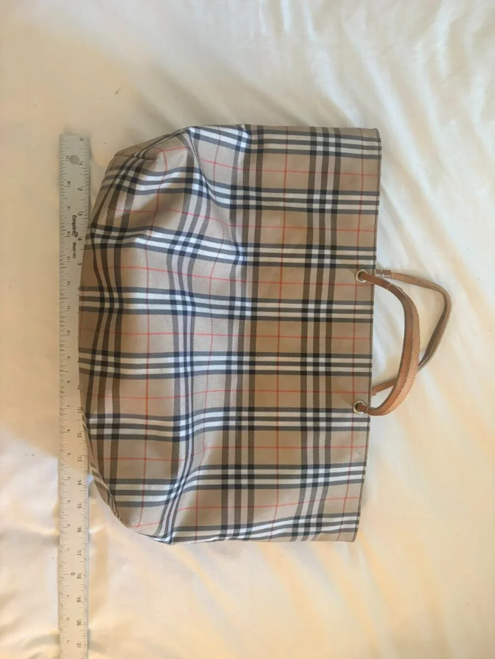 Vintage Burberry Check Tote. Appr. 11 x 16 inches.